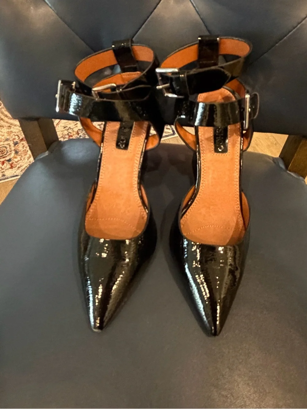 Topshop Gamma Court Shoes sleek black patent finish chunk heel size 36 5.5 US